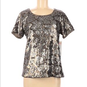Sigrid Olsen Signature Seqiun Metallic blouse M short sleeve top shirt